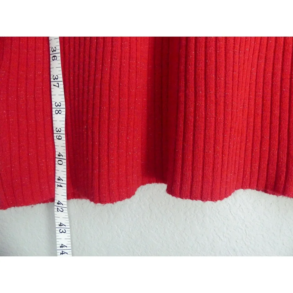 Y2K No Boundaries Red Metallic Ribbed Knit Long Duster Cardigan‎ Tie Front M 7/9
